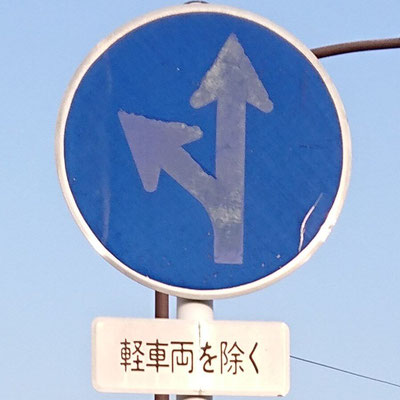 滋賀県彦根市にある異形矢印標識．