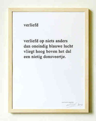 Framed print of poem of Edzard Dideric 2012 loveprototo Köln, Germany.