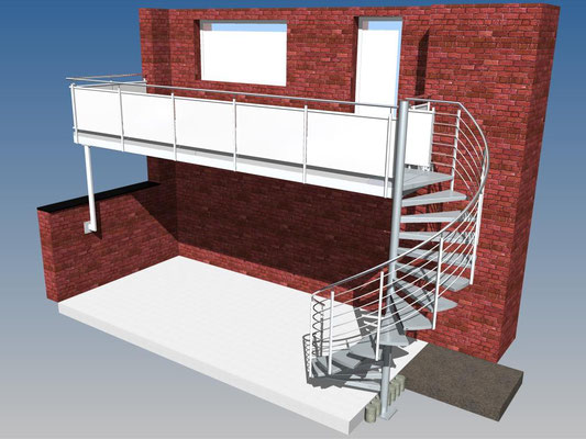 Balkon Glas matt Mehlhose Balkoplan feuerverzinkt Handlauf Edelstahl Visualisierung