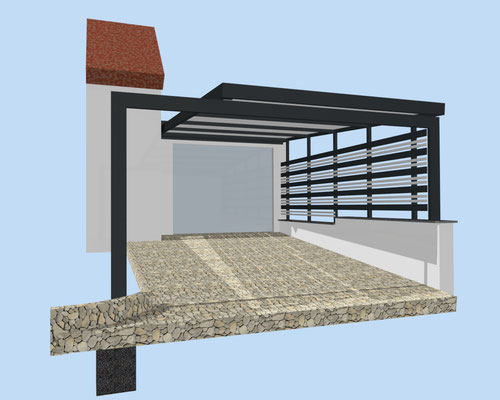 Carport Aluminium Sichtschutz farbbeschichtet Sandwichpaneel Visualisierung