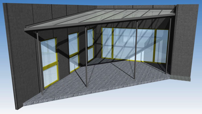 Geschäftseingang Vordach mit schräger Dachkante