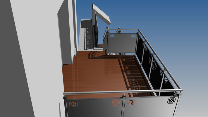 Balkon Wangen Treppe Geländer Kreuz Füllung Edelstahl Handlauf Werzalit WPC Stahl feuerverzinkt farbbeschichtet Visualisierung