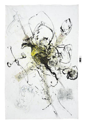 Linde Waber, Reliquien- Linnen, Mischtechnik auf Leinen, 230 x 153 cm