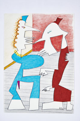 Anita Münz, Die Busenfreundin, Buntstift / Papier, 21 x 30 cm