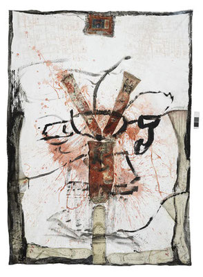 Linde Waber, Reliquien- Linnen, Mischtechnik auf Leinen, 230 x 153 cm