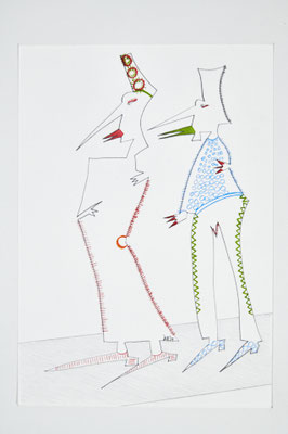 Anita Münz, Das Paar unterwegs, Buntstift / Papier, 21 x 30 cm