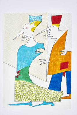 Anita Münz, Die Königin, Buntsfit / Papier, 21 x 30 cm