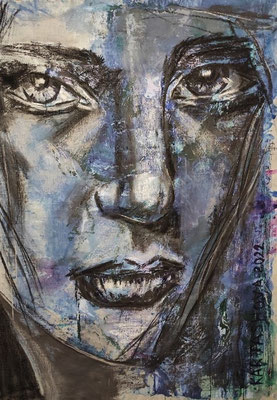 Viktoriia Kartashova, Serie "No more - Burned life. Ukraine. Mariupol", 150x110 cm, Acryl, Ölpastell, Marmormehl, Kohle / Leinwand, 150 x 110 cm