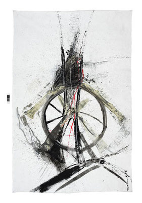 Linde Waber, Reliquien- Linnen, Mischtechnik auf Leinen, 230 x 153 cm