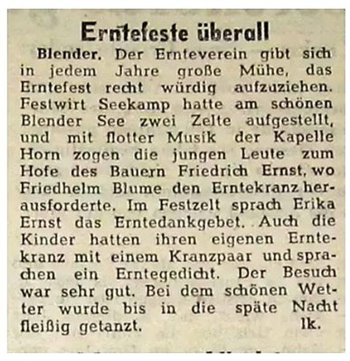 Erntefestbericht in der Zeitung 
