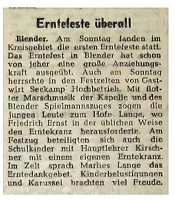 Zeitungsbericht Erntefest