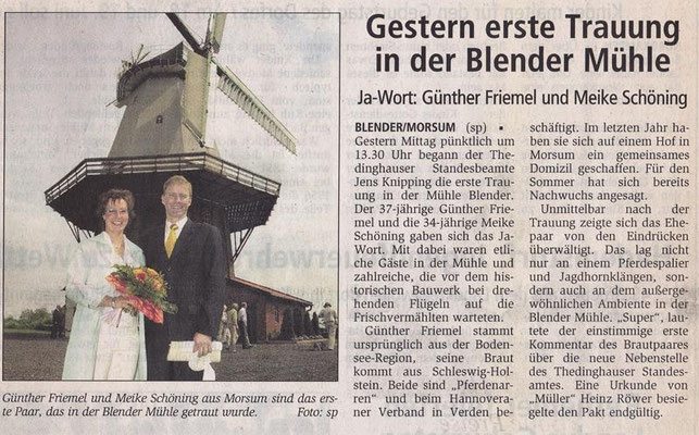 Erste Trauung in der Mühle
