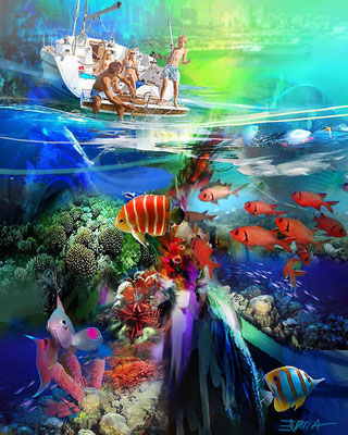 Murals "Fort Lauderdale Marine Life" 3D Digital Art. TRYP MARITIME Hotel By Wyndham Fort Lauderdale USA. 