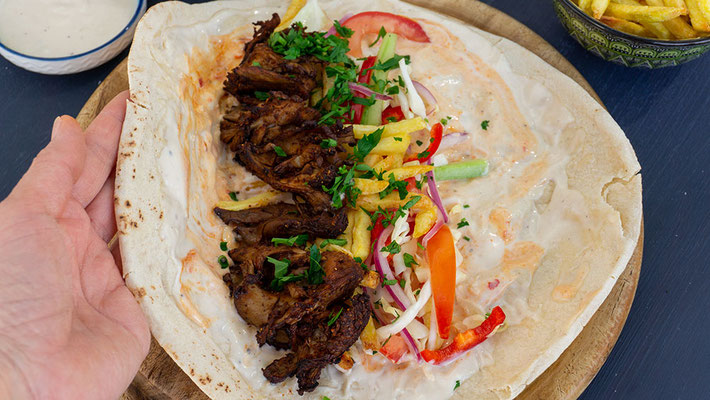 Pilz-Shawarma-Rolle vegan