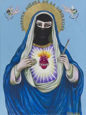 „Virgin I“ Acryl und Goldfolie auf Leinwand, 30 x 40 cm. Jahr 2021 • VERKAUFT