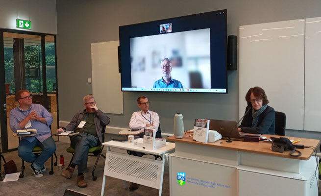 From left: Scott Greer (Michigan), Oisín Gilmore (TASC), Luca Ratti (Luxembourg), Roland Erne (UCD, online), Karen Anderson (UCD)