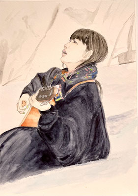 Chima(歌手）鉛筆、水彩画