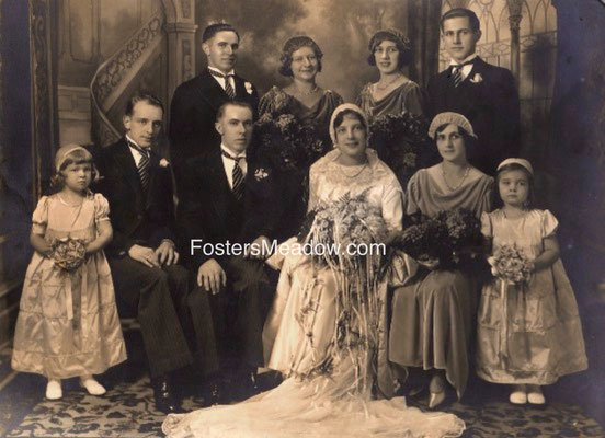 Rottkamp, H. Thomas & Loeffler, Mary Sophie - Oct. 5, 1932 - St. Ignatius - Lower row: Betty Ann Braun, Andrew J. Loeffler, Caroline B. Rottkamp-Stamm, Virginia Braun Upper row: Anthony L.Rottkamp, Dolores Braun, Cecilia Rottkamp, Bernard V. Rottkamp