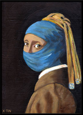 "La jeune fille au baillon",  acrylique sur toile 21x29.7cm
