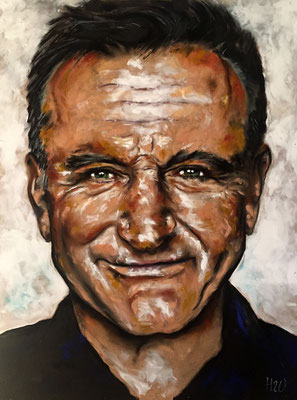 "Robbin Williams" - Pastels secs et acryliques sur panneau mdf 80 x 60 cm - Décembre 2017