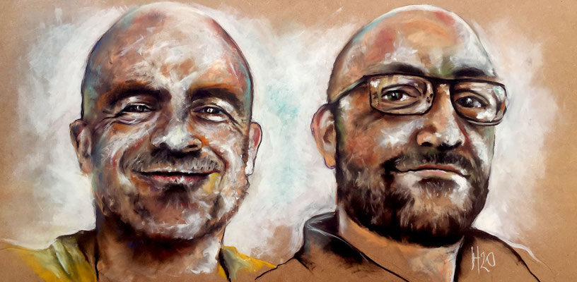 "Together again" - Pastels secs et acryliques sur panneau mdf 120 x 60 cm - Août 2017