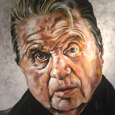 "Dans l'œil du maître" - Portrait de Francis Bacon -  Pastels secs et acryliques sur panneau mdf 100 x 100 cm - Mars 2018