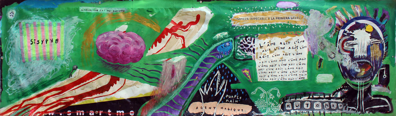 SISYPHE - Acrylic and collage on vinyl- 101.5 x 29 inch/ 2016
