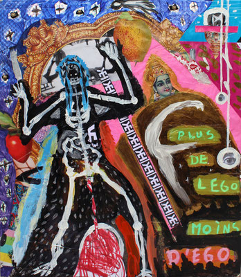 PLUS DE LEGO MOINS D’EGO- acrylic and collage on wood - 13.5x16 inch / 2016