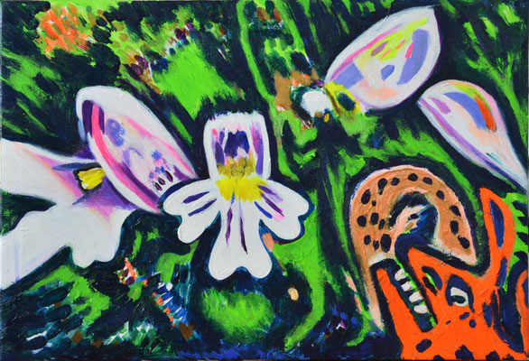 LA FLEUR ET LE MONSTRE- Acrylic on canvas - 17.7x12 inch - 2018 
