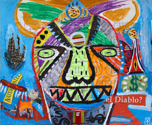 El diablo? / Acrylic, oil pastel and collage on paper -17x14inch -2015 