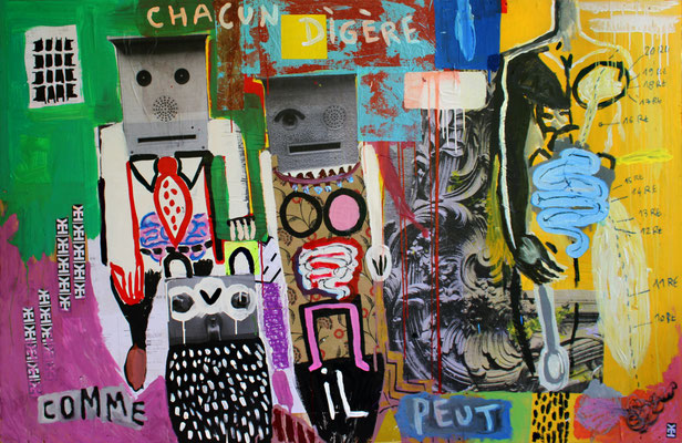 CHACUN DIGÈRE COMME IL PEUT- Acrylic and collage on wood - 71x46inch - 2015 
