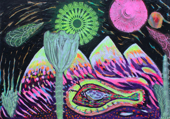 THE DREAM- Acrylic and collage on wood- 13.8x19.7 inch - 2018 