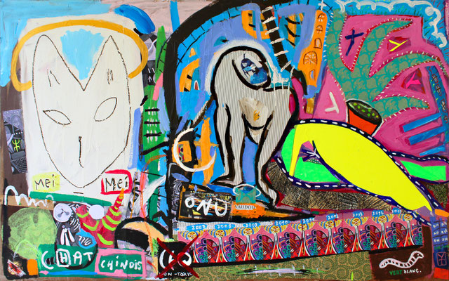 MEi-MEi et la femme /Acrylic and collage on wood - 2015
