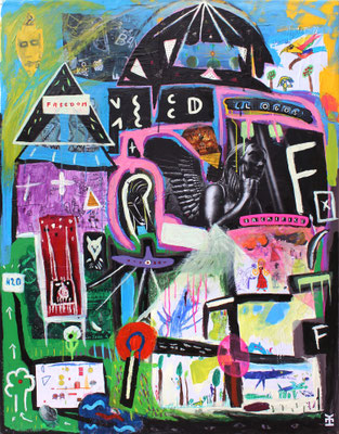 FREEDOM- Acrylic and collage on wood - 35x46.5 inch - 2016 