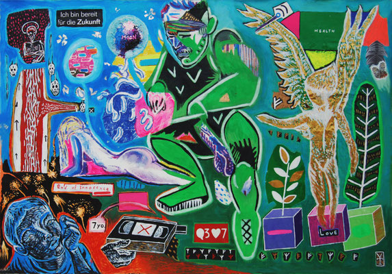 Ich Bin bereit für die Zukunft - Acrylic and collage on canvas / 2017