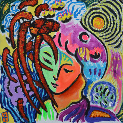 GORGONE- 23.6 x 23.6inch - Acrylic and oil pastels on wood / 2018