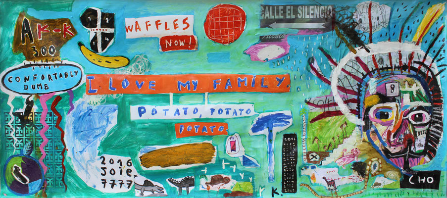 WHERE IS CHO - Acrylic and collage on vinyl- 25.5x59 inch/ 2016