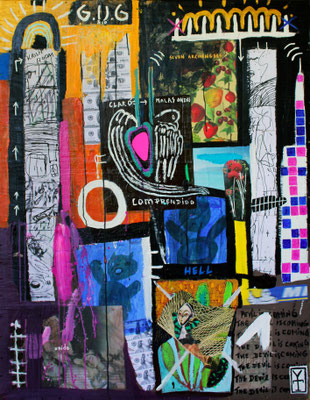 KRISH ROOM- Acrylic and collage on wood - 35x46.5 inch - 2015 
