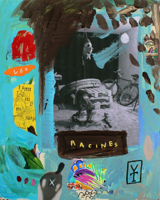 RACINES – acrylic and collage on wood-  21.5x28 inch/ 2016