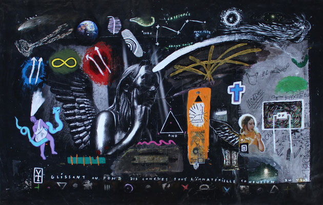 GLISSANT AU FOND DES CONCHES - Acrylic and collage on canvas - 38x59inch/ 2016