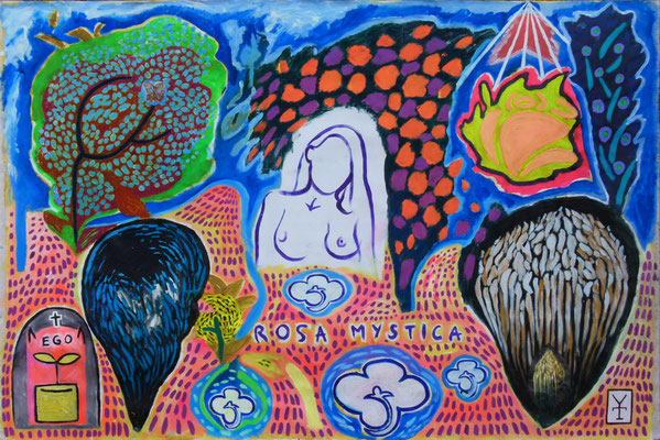ROSA MYSTICA- Acrylic, oil pastels and collage on canvas - 58x84.5 inch - 2017 