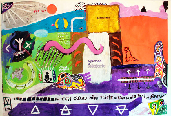 Meditation with the Cosmic Rabbit - Acrylic and collage on plastic- 60x45.5 / 2015