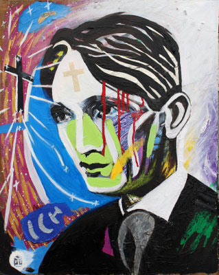 ICH-R.S -acrylic and collage on hard board- 15x18.5 inch/ 2016