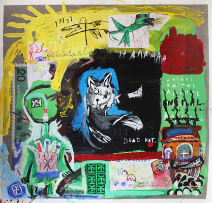 DEAD KAT - acrylic and collage on vinyl - 29x29 inch / 2016 