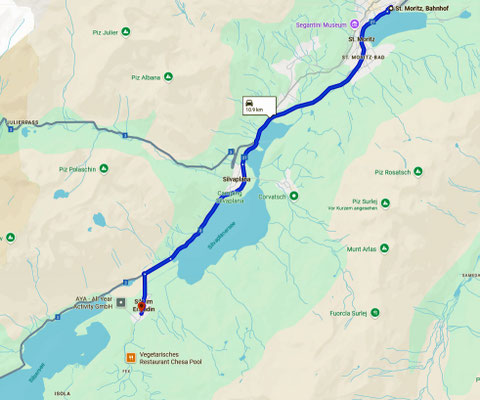 Fahrt mit dem Bus von St. Moritz nach Sils