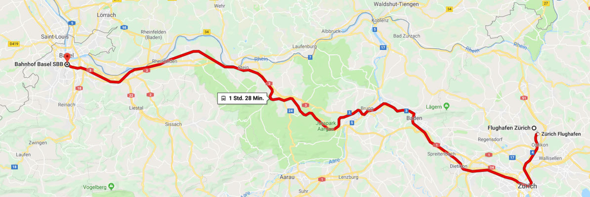 Bahnfahrt: Flughafen Zürich --> Basel Bahnhof SBB