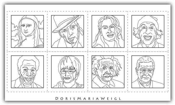 digitale Illustrationen für Malbuch Farbenzeit -  Doris Maria Weigl / Portraits zum Ausmalen