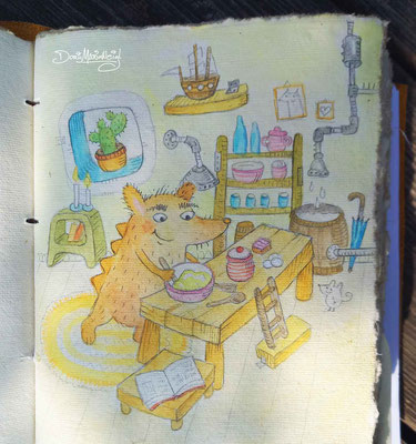 Wombl kocht - Aquarell - Illustrationen Doris Maria Weigl / Kinderbuch