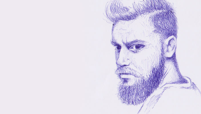 mit Bart - blauer Kugelschreiber - Illustrationen Doris Maria Weigl / Portrait