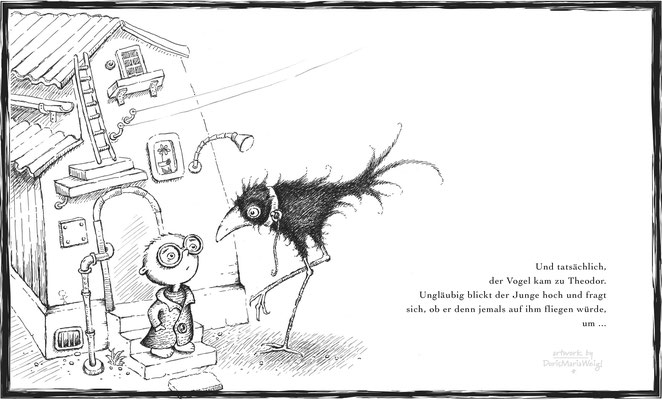 Theodors Abenteuer - Tuschezeichnung - Illustrationen Doris Maria Weigl / Kinderbuch